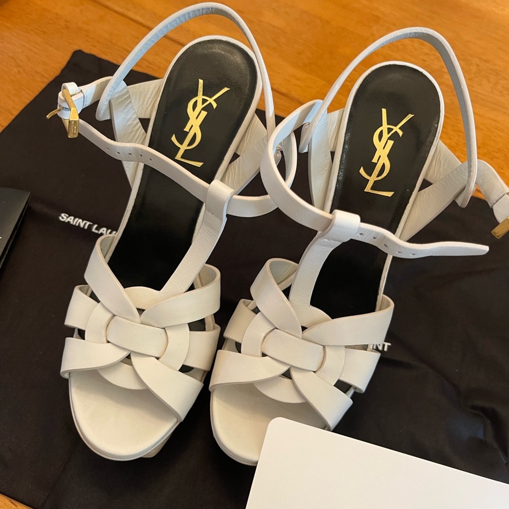 Authentic Saint Laurent YSL tribute white 105 sandal pump